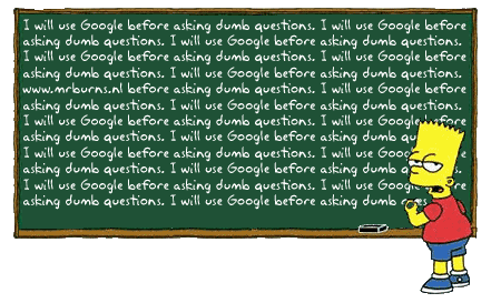 Bart Simpson writing over and over on a blackboard, 'I will use Google before asking dumb questions'.