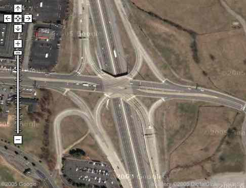 Screenshot of Google Maps showing the exit ramps for a highway