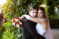 Will and Elisabeth in wedding attire