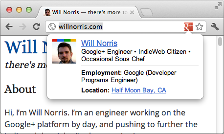 Screenshot of profile link on willnorris.com