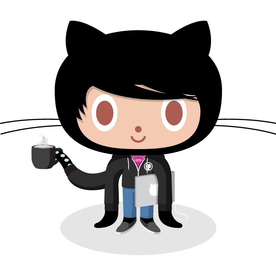 Coder Octocat holding a cup of coffee and laptop